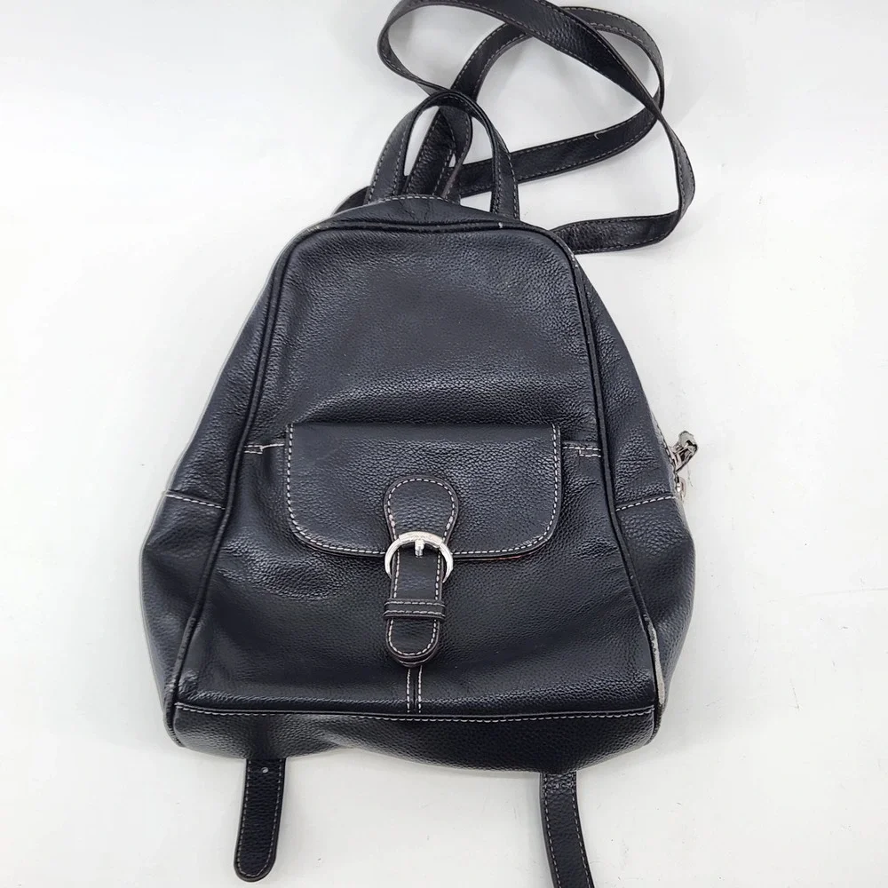 Tignanello Backpack Purse Black Genuine Leather‎ Mini Shoulder Bag Women